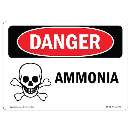 Signmission Safety Sign, OSHA Danger, 10" Height, 14" Width, Rigid Plastic, Ammonia, Landscape OS-DS-P-1014-L-1992